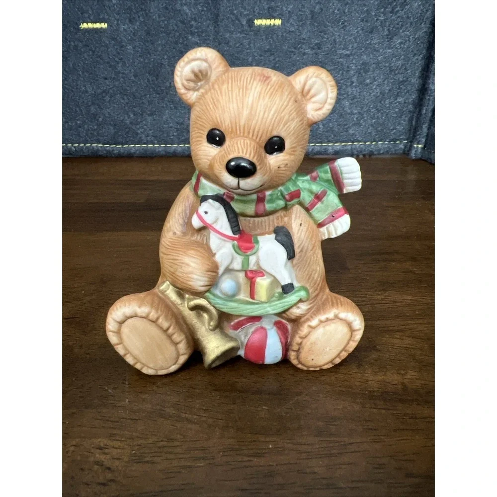 SET OF 3‎ CERAMIC VINTAGE HOMCO BEAR FIGURINES Christmas, train, Horse, Clown